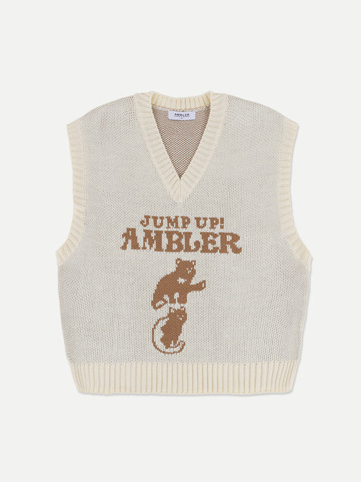 [ambler] Jump up, super star! Sweatshirt Knit Vest AKN502 (Ivory)