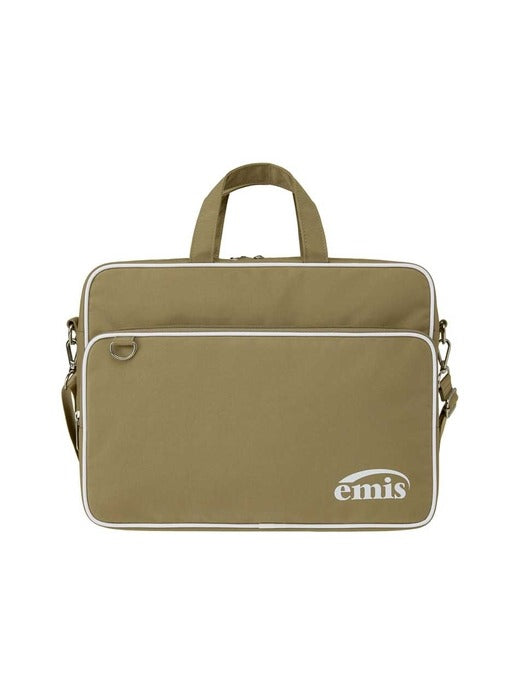 Emis Nylon Zip-Pocket Messenger Bag-Beige