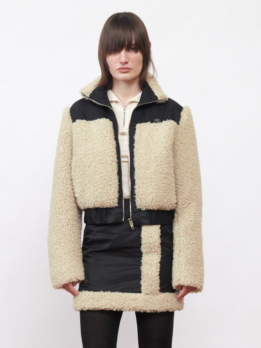 Kijun Shearling Nylon Jacket Beige Black
