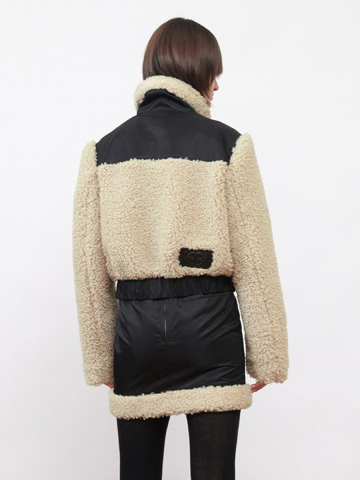 Kijun Shearling Nylon Jacket Beige Black