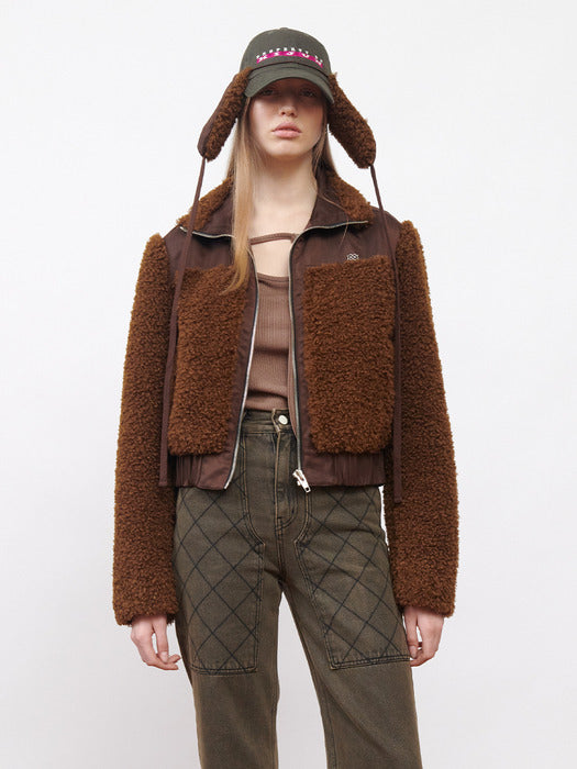 [KIJUN] Shearling Nylon Jacket Brown