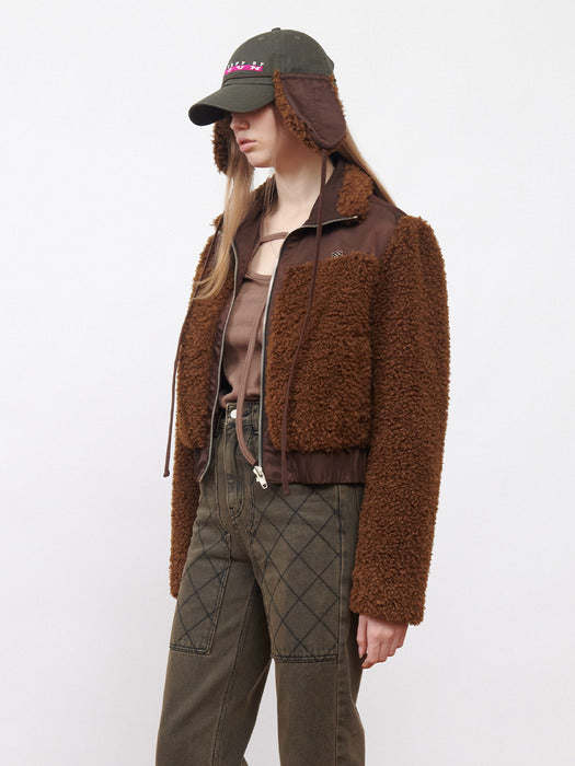 [KIJUN] Shearling Nylon Jacket Brown