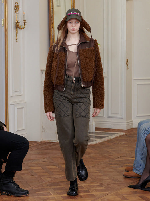 [KIJUN] Shearling Nylon Jacket Brown