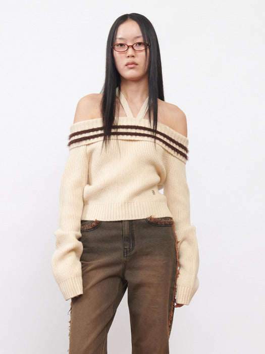 Kijun Tied Off-Shoulder Knit Top Ivory