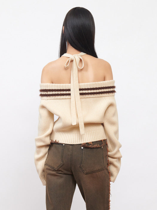 Kijun Tied Off-Shoulder Knit Top Ivory