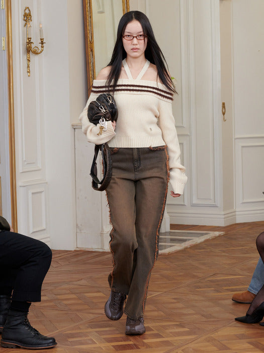 Kijun Tied Off-Shoulder Knit Top Ivory
