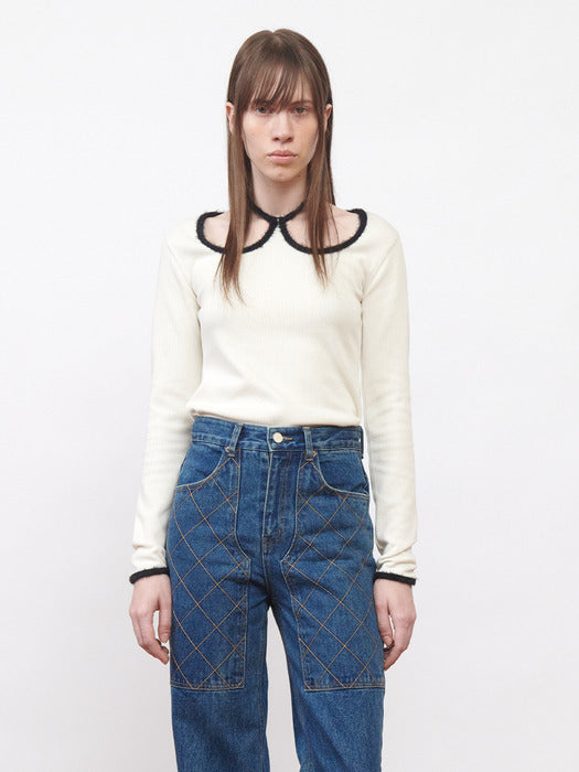 Kijun W-Neck Jersey Top Ivory