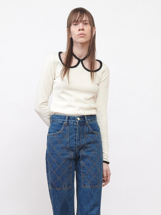 Kijun W-Neck Jersey Top Ivory