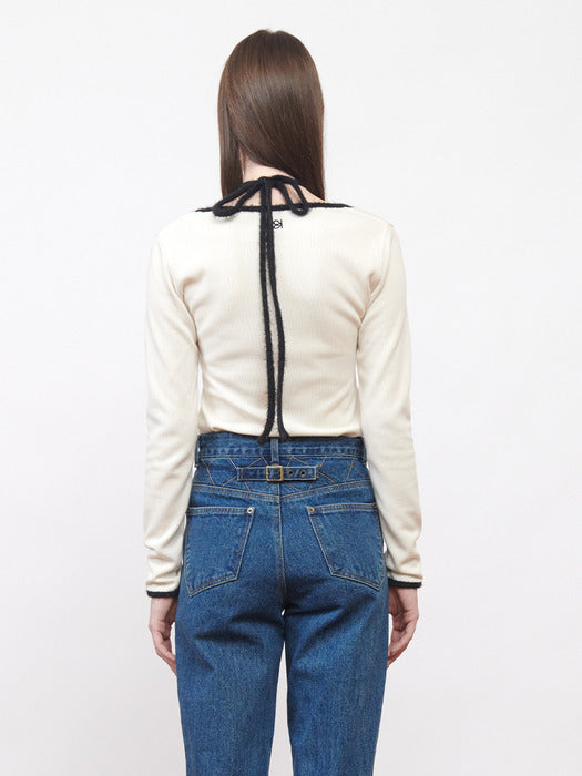 Kijun W-Neck Jersey Top Ivory