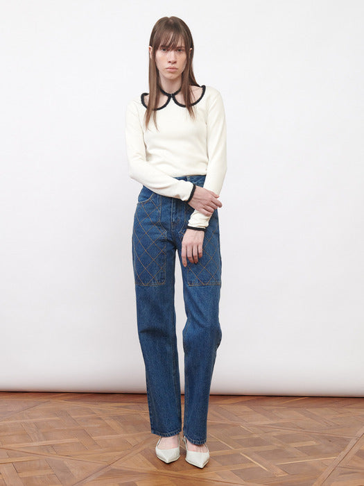Kijun W-Neck Jersey Top Ivory