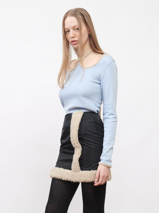 W-Neck Jersey Top Sky Blue