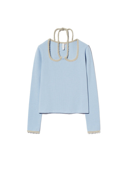 W-Neck Jersey Top Sky Blue