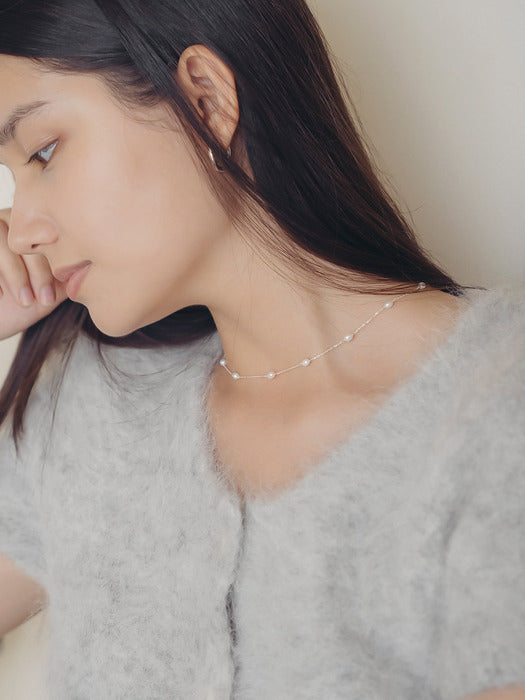 [TILLIDIE] SW4065 Pearl point ball necklace_Silver