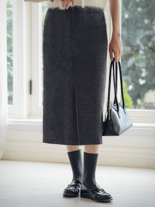Tillidie H-line wool blend slit skirt Charcoal