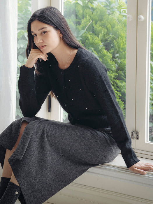 [TILLIDIE] H-line wool blend slit skirt_Charcoal