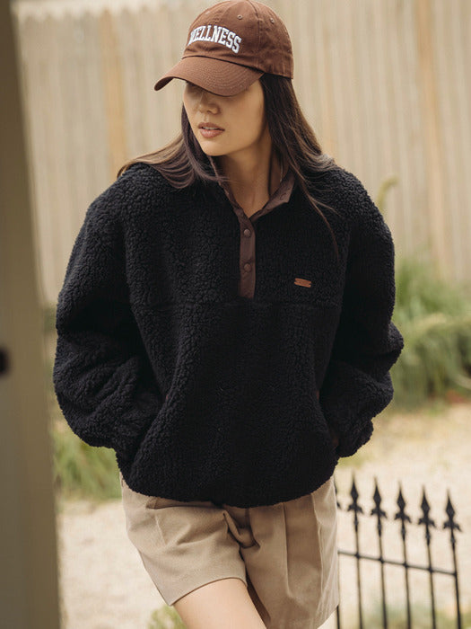 [TILLIDIE] Semi-zipup fleece anorak jumper_Black