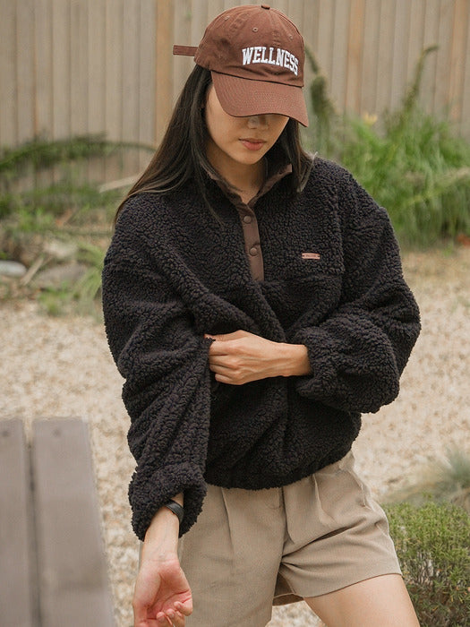 [TILLIDIE] Semi-zipup fleece anorak jumper_Black