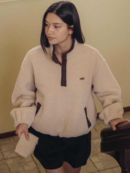 [TILLIDIE] Semi-zipup fleece anorak jumper_Beige