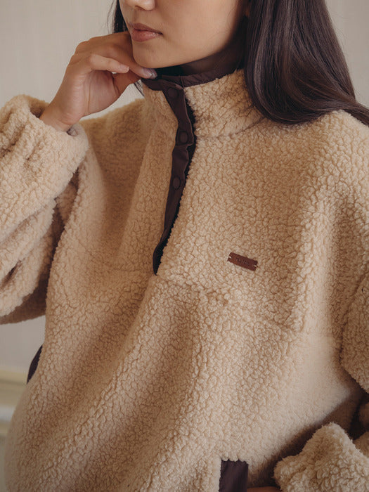 [TILLIDIE] Semi-zipup fleece anorak jumper_Beige