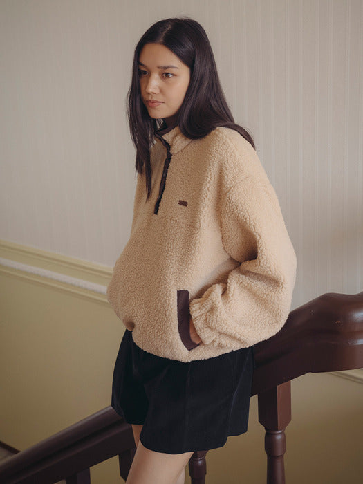 [TILLIDIE] Semi-zipup fleece anorak jumper_Beige