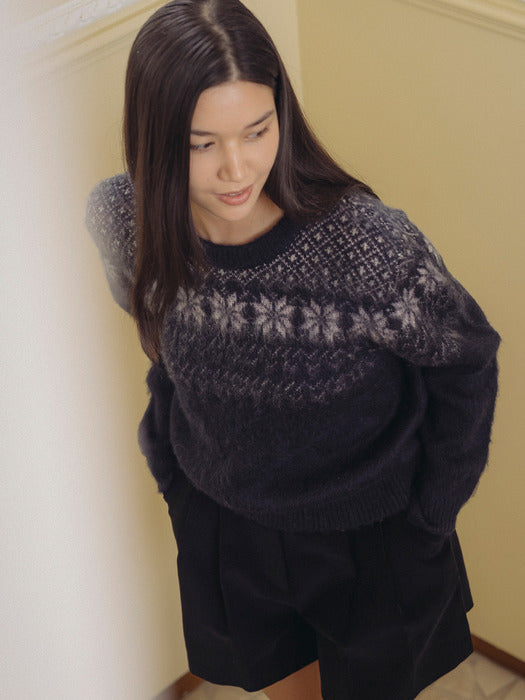 [TILLIDIE] Snow jacquard mohair blended wool knit_Navy