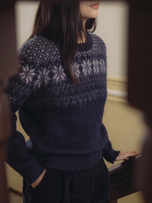 [TILLIDIE] Snow jacquard mohair blended wool knit_Navy