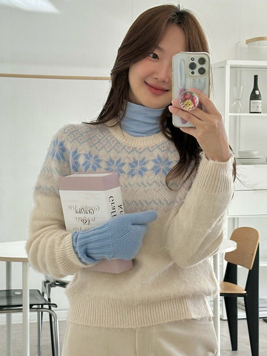 [TILLIDIE] Snow jacquard mohair blended wool knit_Ivory