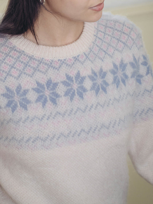 [TILLIDIE] Snow jacquard mohair blended wool knit_Ivory