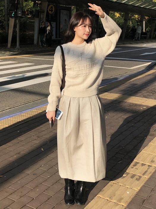 [TILLIDIE] Logo point snowflake wool knit_Cream