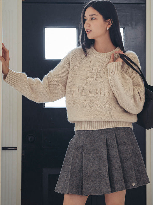 [TILLIDIE] Logo point snowflake wool knit_Cream
