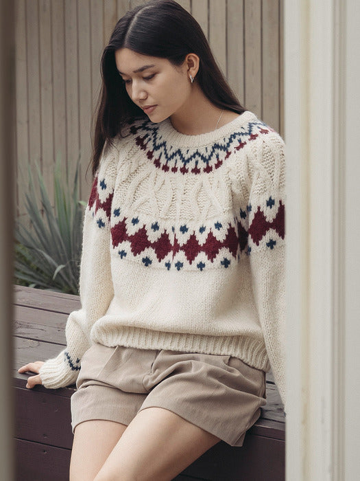 [TILLIDIE] Dia twisted wool blended knit_Light Beige