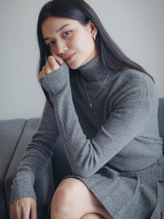 [TILLIDIE] Ribbed wool turtleneck basic knit_Gray