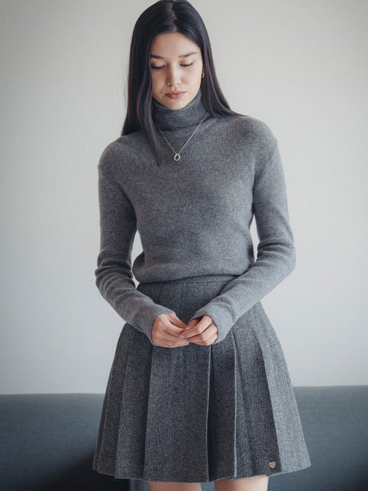 [TILLIDIE] Ribbed wool turtleneck basic knit_Gray