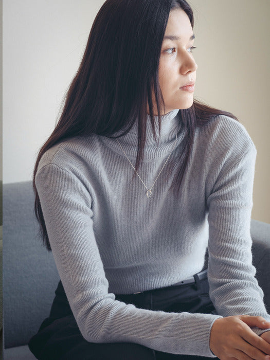 [TILLIDIE] Ribbed wool turtleneck basic knit_Sky blue