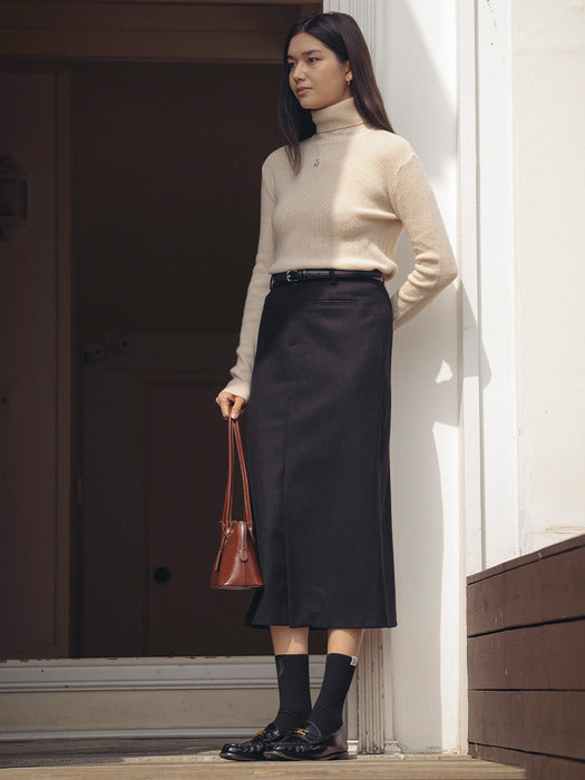 [TILLIDIE] Ribbed wool turtleneck basic knit_Light Beige