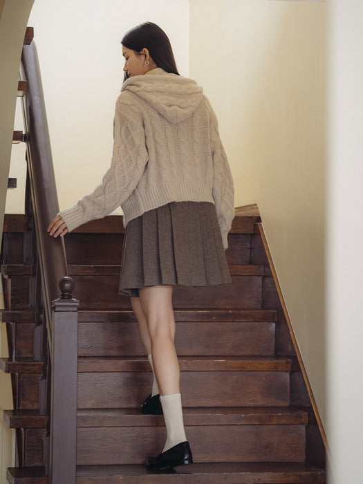 [TILLIDIE] Fisher twisted hooded knit cardigan_Beige