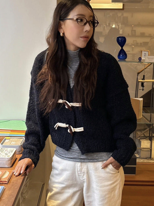 [TILLIDIE] Knot button boucle cardigan_Navy