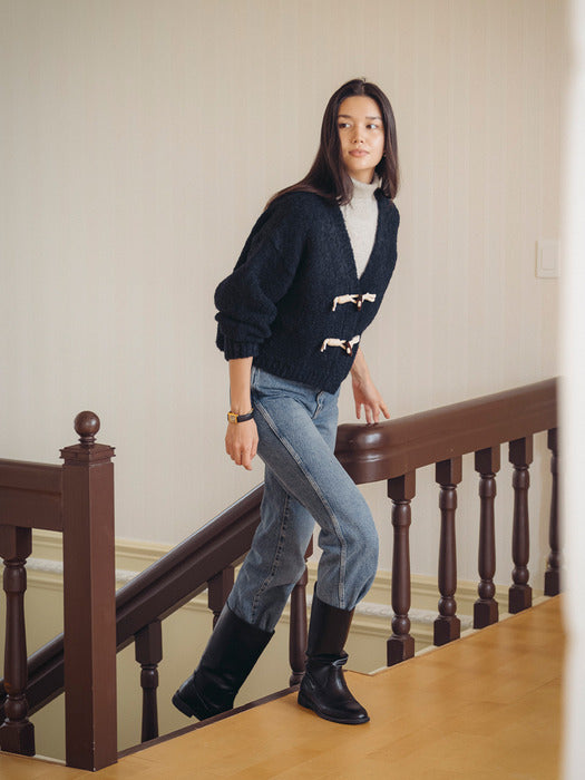 [TILLIDIE] Knot button boucle cardigan_Navy