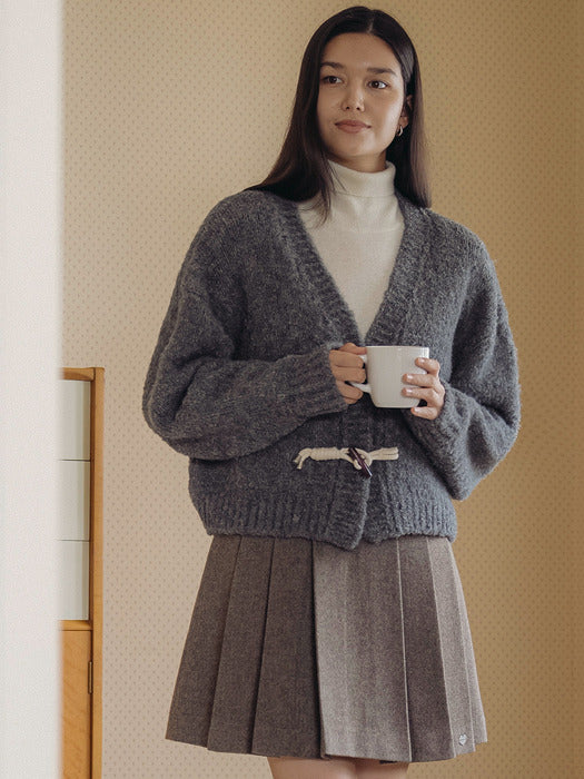 [TILLIDIE] Knot button boucle cardigan_Charcoal