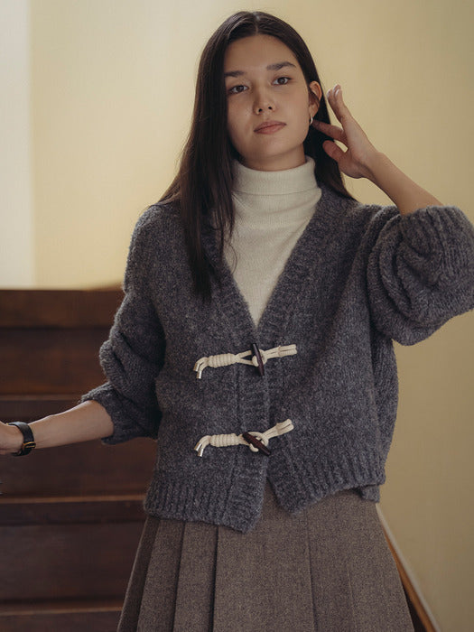 [TILLIDIE] Knot button boucle cardigan_Charcoal