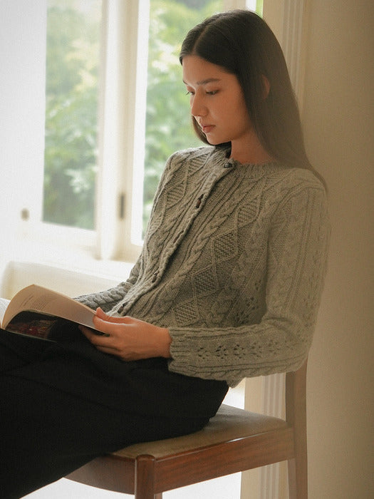 [TILLIDIE] Scallop Wooden Button wool cardigan_Gray