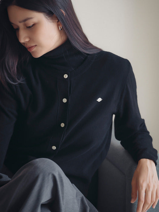 [TILLIDIE] Classic merino wool & cashmere blended cardigan_Black