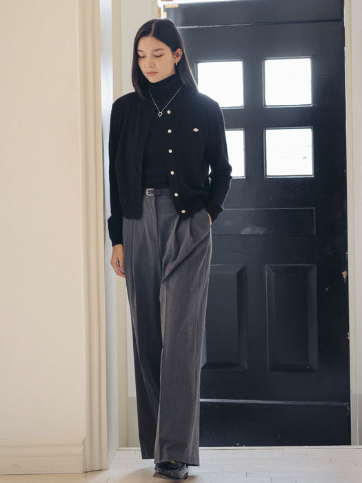 [TILLIDIE] Classic merino wool & cashmere blended cardigan_Black