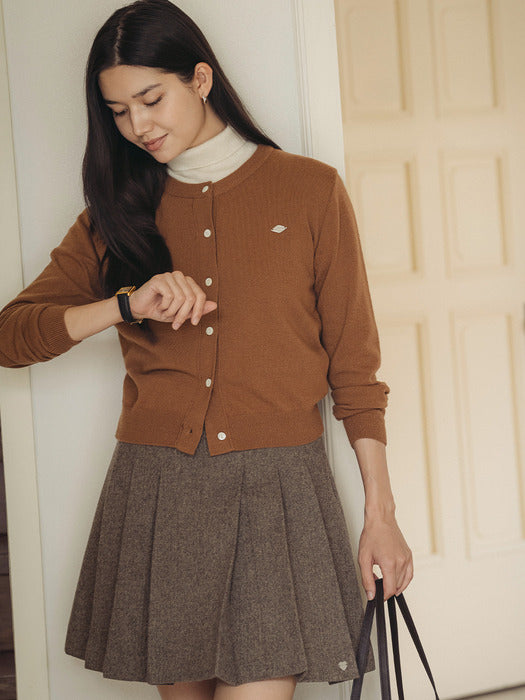 [TILLIDIE] Classic merino wool & cashmere blended cardigan_Brown