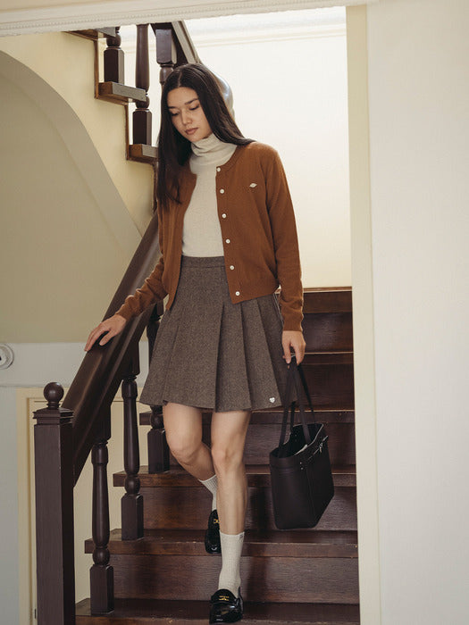 [TILLIDIE] Classic merino wool & cashmere blended cardigan_Brown
