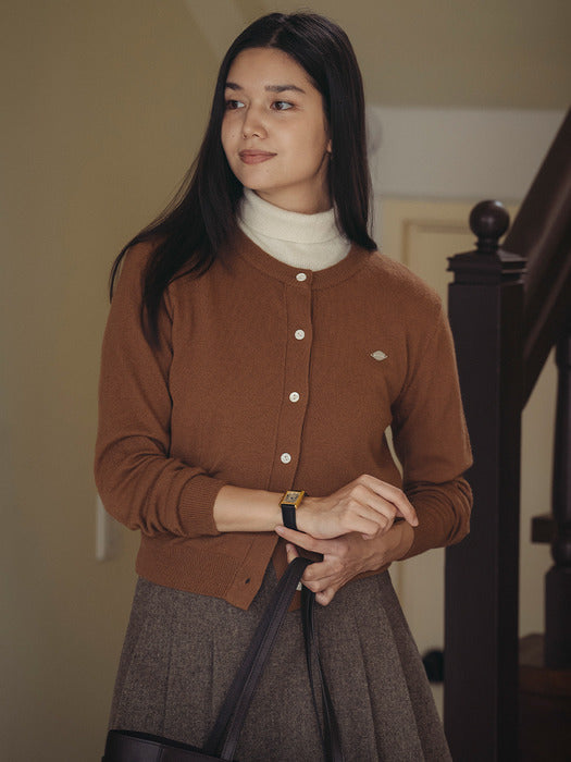 [TILLIDIE] Classic merino wool & cashmere blended cardigan_Brown