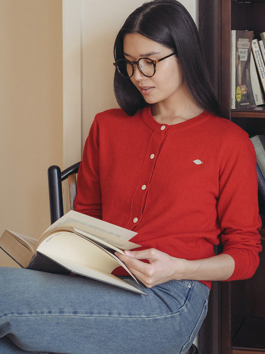 [TILLIDIE] Classic merino wool & cashmere blended cardigan_Red