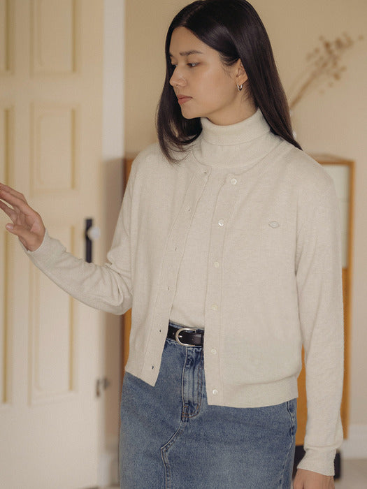 [TILLIDIE] Classic merino wool & cashmere blended cardigan_Oatmeal