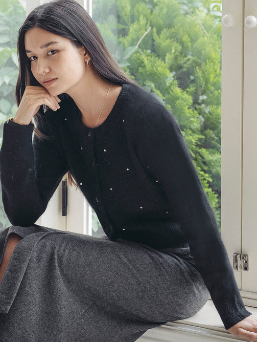 [TILLIDIE] Cubic point angora mixed cardigan_Black