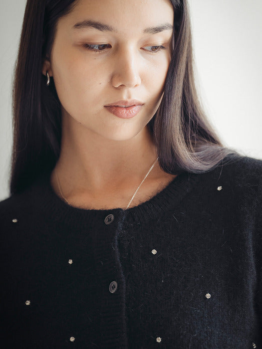 [TILLIDIE] Cubic point angora mixed cardigan_Black